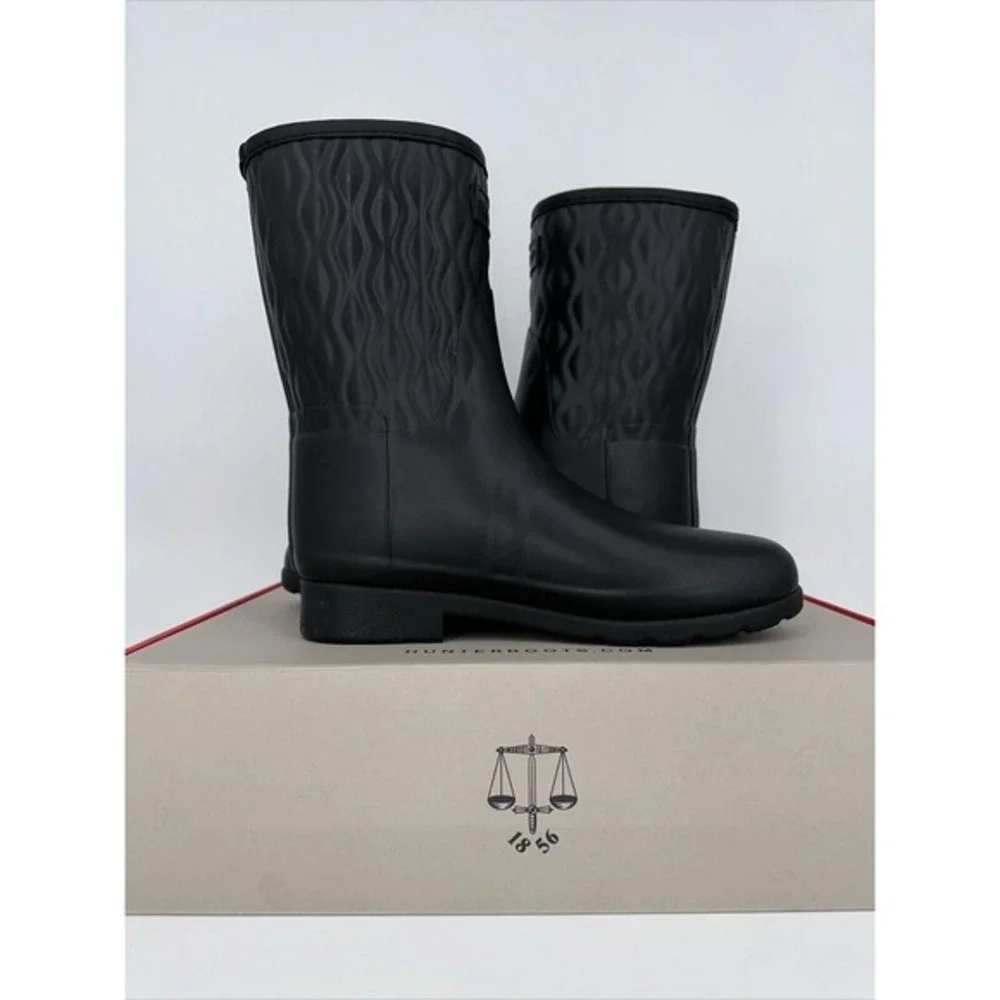 Hunter Original Refined Short Vertical Quilt Black Rain Boots US 8‎ WFS2238RMA